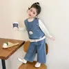 Conjunto de Mezclilla para Niñas Primavera y Otoño 2026 Nuevo Elegante Moda Infantil Casual Primavera Conjunto de Tres Piezas Moderno