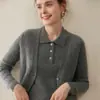 Cardigan de Cachemir 100% Puro con Cuello en V Chaleco de Cuello Polo para Mujer Traje de Dos Piezas Tejido Retorcido Retro Chaqueta Base