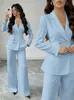 Elegante Traje Francés Pequeño Conjunto de Dos Piezas para Mujer Lafirisha Blazer Entallado a la Cintura para Mujer con Decoración de Hebilla Metálica