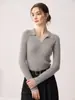 Outono Inverno Novo 100% Caxemira Pura Camisa Polo Feminina Simples para o Dia a Dia Manga Longa Suéter de Tricô Slim Fit Camada Base