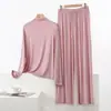 Novo Conjunto de Loungewear Feminino de Manga Longa e Calça Longa, com Textura Modal, Gola Alta, Caimento Solto, que Pode Ser Usado na Rua