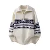 Suéter de punto transpirable versátil casual de ajuste holgado estilo retro americano con cuello medio con cremallera para otoño para hombre, transfronterizo de Amazon
