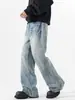 Roupa Masculina Fengshe / Jeans Flare Rachado Desgastado Raio Retro Americano Jeans Solto High Street Masculino