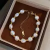 Pulsera de Perlas de Agua Dulce de Forma Irregular Barroca de Acero de Titanio para Mujer, Lujo Ligero, Joyería de Perlas Barrocas Elegante