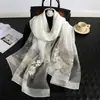 Bufanda Bordada Versátil de Seda y Lana para Primavera y Otoño, Mezclada con Bordado, Bufanda de Seda, Chal Mezclado, Estilo Chino