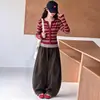 Conjunto de dos piezas de cárdigan a rayas para niña, colección primavera/otoño 2026, estilo coreano, moderno, casual, cool y elegante con pantalones de pierna curva