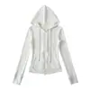 Ry25246-25 Nuevo Estilo de Invierno Chaqueta Deportiva Corta con Cremallera Americana Sudadera con Capucha de Terciopelo Ajustada para Mujer Yoga