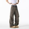 Calças Paraquedista Plissadas Marrons Calças Casuais Retas Soltas Finas de Verão Masculinas Calças Cargo Americanas Retrô da Moda