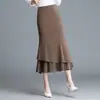 Saia de Lã com Barra Irregular de Renda Feminina, Nova Moda Outono 2026 Cintura Alta Emagrecedora Bodycon para o Trabalho