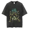 Tamanho Europeu Transfronteiriço Camiseta Vintage Lavada Street Hip-Hop Anime Dragon Ball Estampa de Desenho Gráfico Casual Verão