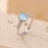 Anel Yiluyin S925 Prata Esterlina Água-Marinha Espiga de Trigo Formato de Ovo Exquisito Leve Luxo Alto Padrão Elegante Anel Ajustável de Prata
