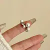 Anillo Liso Perlado de Alto Brillo Estilo Coreano, Anillo Abierto Apilable, Anillo Elegante Versátil Hecho a Mano con Incrustaciones de Diamantes Estilo Ins de Lujo Ligero para Mujeres