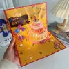 Tarjeta de felicitación de cumpleaños tridimensional creativa DIY de alto nivel tallado en papel hecho a mano regalo bendición música fuegos artificiales luminosos tarjeta