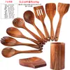 Pala de madera de acacia Sanchuang, pala de madera de mango largo para el hogar, utensilios de cocina de madera, cuchara de arroz, cuchara de madera, sartén antiadherente especial