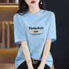 Camiseta de Algodón Puro de Manga Corta Estilo Nuevo de Verano 2026 para Mujer, Casual, Elegante, Simple, Top de Media Manga Estampado con Efecto Adelgazante