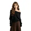 Chal de punto holgado estilo coreano con cuello redondo Top de manga larga holgada para principios de otoño Cubre imperfecciones Adelgazante Blanqueador Prendas de punto versátiles