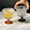 Taça de Sobremesa para Sorvete de Cristal Marrom Embossado Retrô, Copo Alto Doméstico Estilo Europeu com Alto Valor Estético