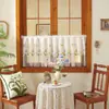 Cortinas de voil bordadas com renda floral estilo pastoral transfronteiriça, cortinas cor de café, cortinas curtas, meias cortinas, cortinas de voil, disponíveis para atacado em restaurantes