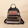 Mochila de Tecido Oxford Personalizada com Couro Genuíno e Tecido Oxford, Bolsa Xadrez Popular Transfronteiriça, Mochila Escolar, Mochila