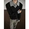 Suéter Falso Duas Peças Estilo Old Money para Homens, Gola Reversível de Inverno, Malha de Alta Qualidade com Gola Polo para Jovens, Tendência Espessa
