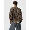 Jaqueta de Tricô Versátil Estampa de Leopardo Retrô para Homens 2025 Nova Tamanho Grande Solta Estilo Preguiçoso Cardigan Jaqueta de Tricô para Homens