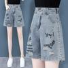 Shorts de mezclilla de cintura alta para mujer Verano Delgados Rotos 2025 Nuevos Shorts holgados de pierna ancha Pantalones capri de pierna recta para mujer