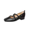 Versión de Piel de Vaca 2025 Primavera y Otoño Nuevo Estilo Punta Cuadrada Zapatos Planos con Tiras Estilo Retro Francés Mary Jane Zapatos para Mujer