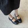 Primavera Nuevo Vintage Tacón Grueso Slip-on Zapatos de Cuero Zapatos de Mujer Para Combinar con Todo Cuero Genuino Boca Baja Lazo Zapatos Mary Jane Zapatos de Una Capa