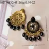 Brincos de Franja com Pedras Imitação de Esmeralda Transfronteiriços, Novos Brincos de Luxo com Fio de Pedras Strass Estilo Retro Indiano para Mulheres, Design Criativo