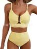 Nuevo Estilo Ruso Europeo y Americano Comercio Exterior Transfronterizo Amazon Tela Especial Bikini Dividido Traje de Baño de Cintura Alta para Mujeres