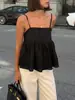 Moda Nueva Primavera y Verano Versátil Algodón Puro Rayas Dobladillo con Volantes Camisola Superior, Estilo Perezoso Casual Holgado Cintura Alta Superior