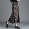 Falda de Sirena con Estampado de Leopardo de Moda para Mujer, Falda Lápiz Ajustada, Nueva Falda Midi de Ante Sintético Otoño 2025