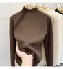 Camisa de Tricô com Franja Auricular Espiga de Trigo para Primavera e Outono Gola Semi-alta Camisa Básica Suéter Básico Branco para Outono e Inverno Top Feminino