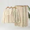 Pijama para Mujer Primavera y Otoño Nuevo Estilo 100% Algodón Crepé Grado A Pullover Manga Larga Pantalón Largo Holgado Talla Grande Ropa de Casa