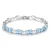 Pulsera de lujo europea y americana de imitación de cristal azul, pulsera de piedras preciosas de color circonita con incrustaciones de oro de 18 quilates, joyería de plata al por mayor