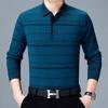 Camiseta de Marca para Hombre, Camiseta de Manga Larga de Lana, Top Rayado Casual de Negocios para Hombre de Mediana Edad, Ropa Casual Sencilla para Papá