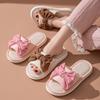 Pantuflas de Lino con Lazo de Amazon Transfronterizas Sandalias de Interior Cuadros Simples de Tela Europeas y Americanas Pantuflas de Algodón y Lino para Mujer