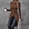 Outono e inverno quente cross-border feminino vestido de manga comprida europeu e americano sexy split redondo pescoço moda slim-fit saia quadril
