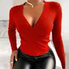 Ropa de Mujer 2024 Primavera Transfronterizo Aliexpress Wish Europea y Americana Wish Nueva Camisa de Punto Canalé Ajustada con Cuello en V para Mujer