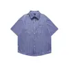 Ropa para Hombre Beijie 2026 Verano Nueva Camisa de Manga Corta Azul a Cuadros Bordada con Letras Camisa de Media Manga Holgada para Hombre Ins