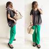 Playera de manga corta con cuello redondo, pantalones, conjunto de dos piezas 1117#