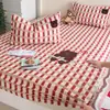 Sábana de Algodón Puro Cepillado Bordada de Toalla Espesa Cubre Cama de Algodón de Invierno para Niños Juego de Tres Piezas Protector de Colchón Simmons
