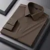 Camisa para Hombre sin Costuras, Caída de Seda de Hielo, Color Sólido, Alta Elasticidad, Camisa sin Planchar, Camisa para Hombre sin Bolsillos, Camisa de Manga Larga para Hombre