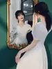 Vestido de Noche Francés Blanco con Certificado de Registro para Mujer, Lujo Accesible y Elegante Vestido de Compromiso, Se Puede Usar en Ocasiones Ordinarias