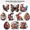 Ovos de Páscoa de Madeira Planos 2D com 10 Peças Estilo Chocolate Decorações de Primavera para Porta e Janela Externas Enfeites Pendurados