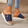 2024 Verano Nuevo Comercio Exterior talla extra grande Zapatos de Mujer Zapatillas de Lona Cuña Europea y Americana Cuerda de Cáñamo Zapatillas Gruesas de Mezclilla