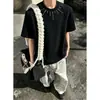 Camiseta de Verano para Hombre de Manga Corta Negra Estilo Americano con Remaches, Hombreras y un Diseño Fresco y Elegante