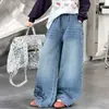 Pantalones de Otoño para Niñas 2026 Nuevo Estilo Coreano Jeans Rectos para Niños Mayores, Pantalones de Pierna Ancha para Primavera y Otoño para Niñas