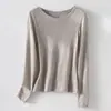 Camiseta de Manga Larga con Cuello Redondo para Mujer, Nueva Colección Otoño Temprano, Mezcla de Lino y Algodón, Sencilla y Cómoda, Puede Usarse como Prenda Interior o Superior de Punto para Vestir por Encima