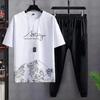 Moda verão 2024 Novo conjunto gradiente de seda gelada masculino camiseta de manga curta calça casual conjunto esportivo de duas peças homens bonitos